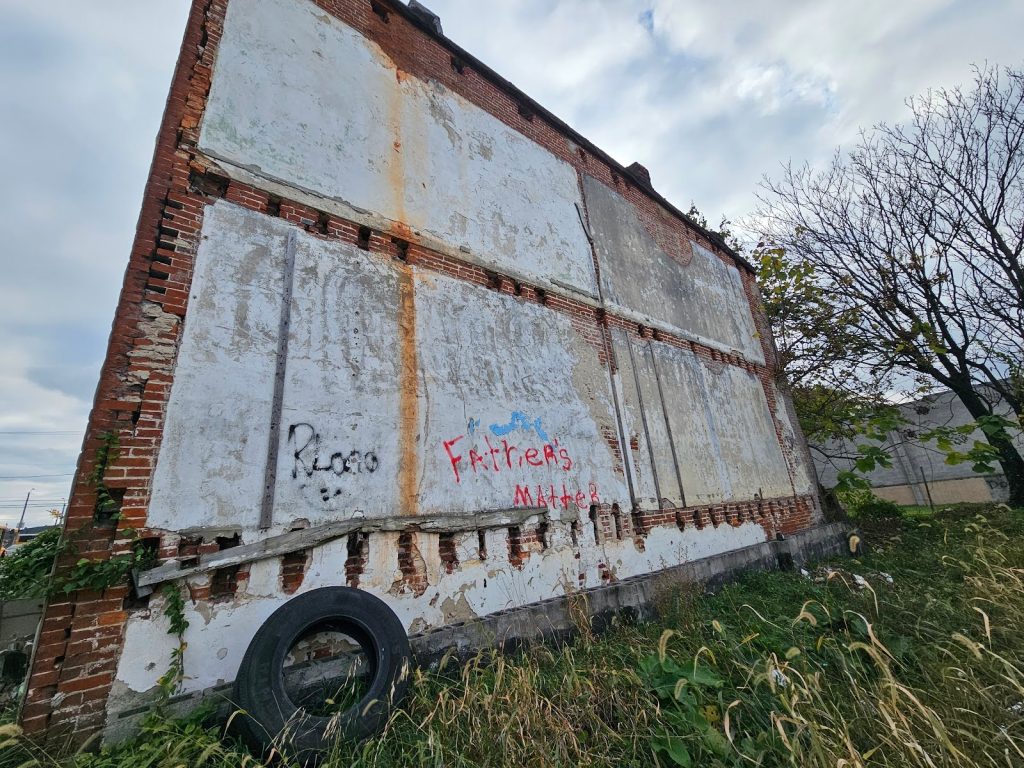 Close-up of beam pocket damaged by tree growth
