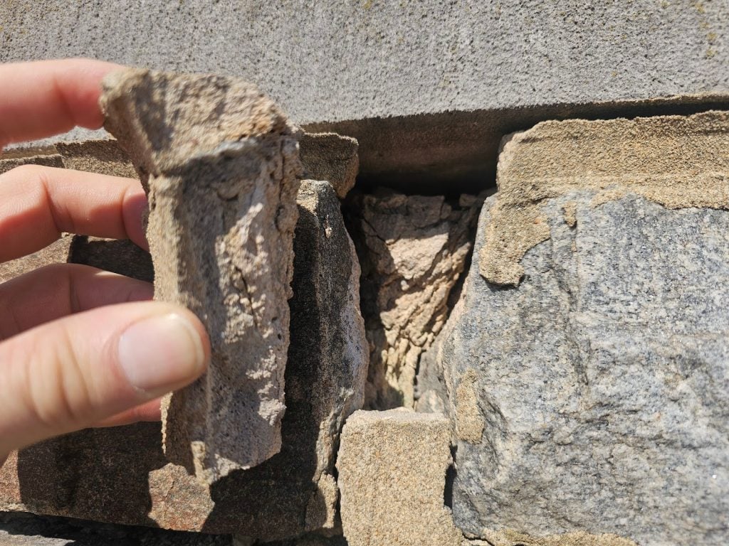 Deteriorated Mortar at a Stone Fence Post - Part II 4 some of the big chunks of mortar are basically delaminated and loose