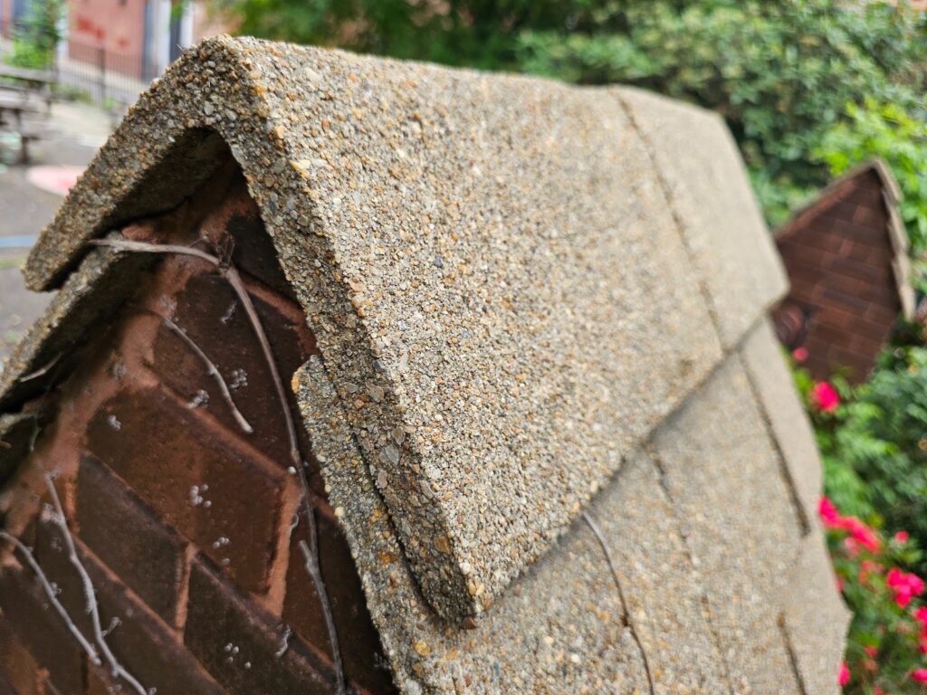 Column cap design with concrete shingles in modern construction