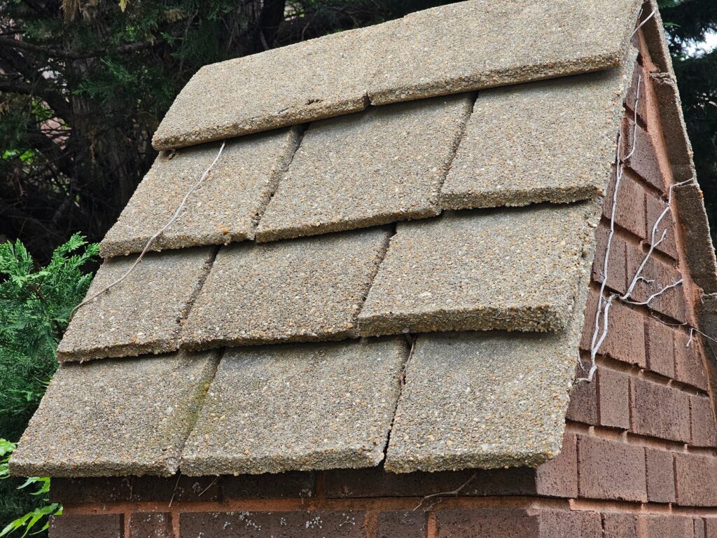 Installation process of concrete shingles on column caps exterior