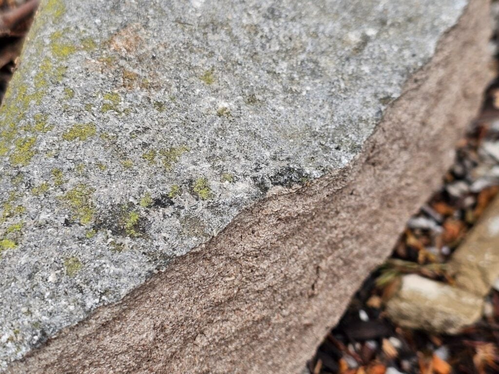 Masonry Color Change from Chemical Weathering - Part II 4 sandstone materials used in the construction of this retaining wall